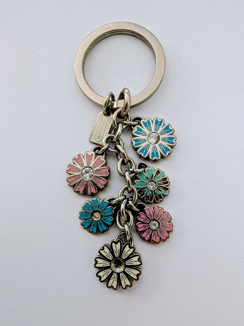 Coach Multicolor Enamel Daisy Keyring — Pink, Blue, Cream & Green